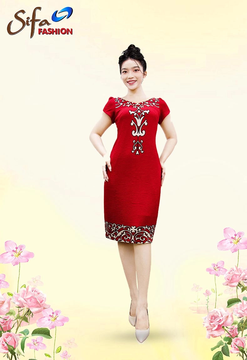 Đầm thun xốp cổ tim