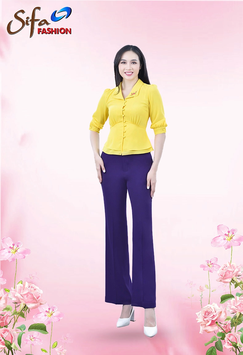 Áo voan cổ cánh én thêu
