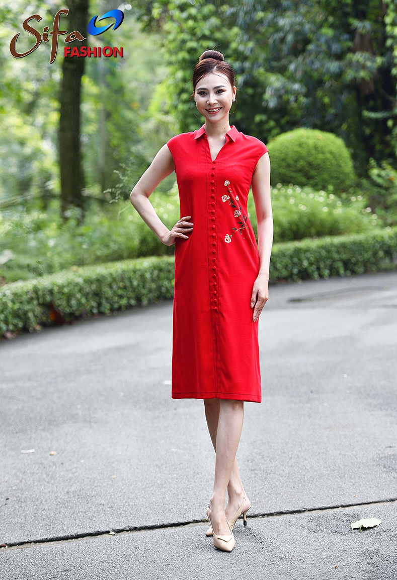 Đầm linen vẽ tay