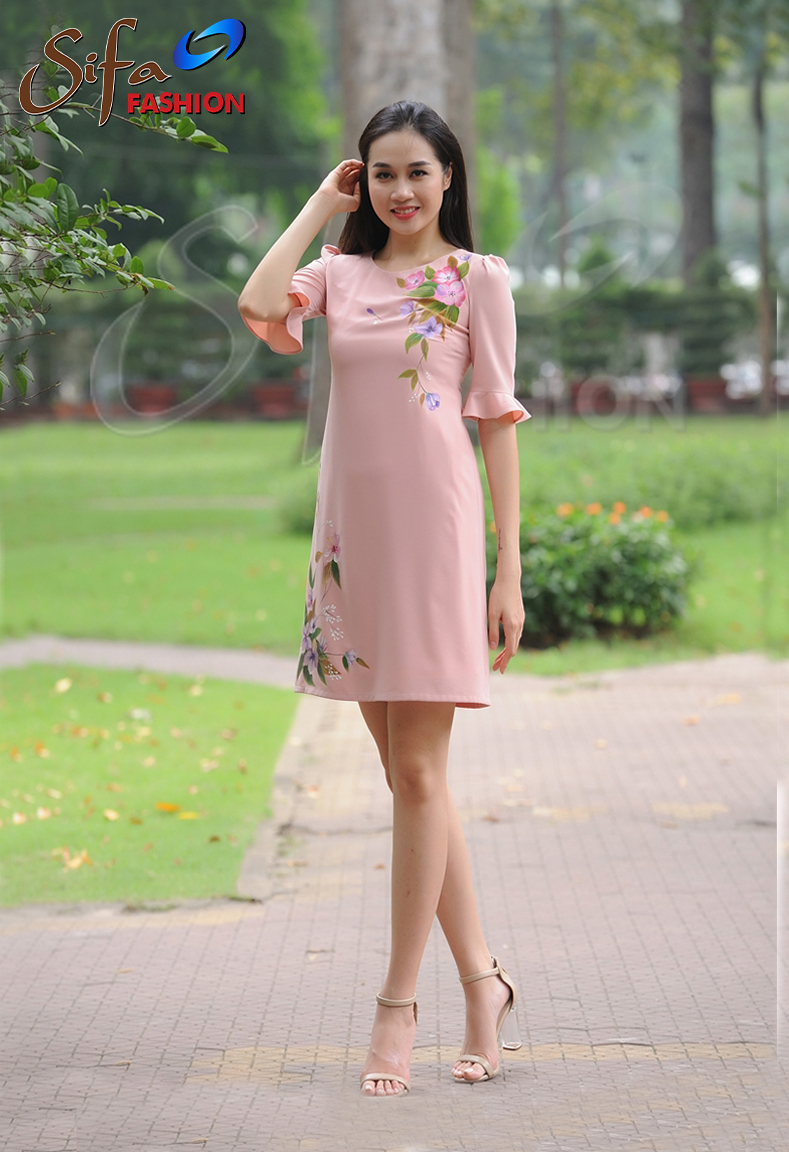 Đầm lụa vẽ tay