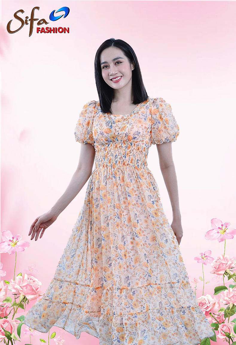 Đầm tơ bông cổ yếm