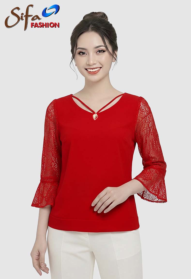 Áo cổ tim kết dây